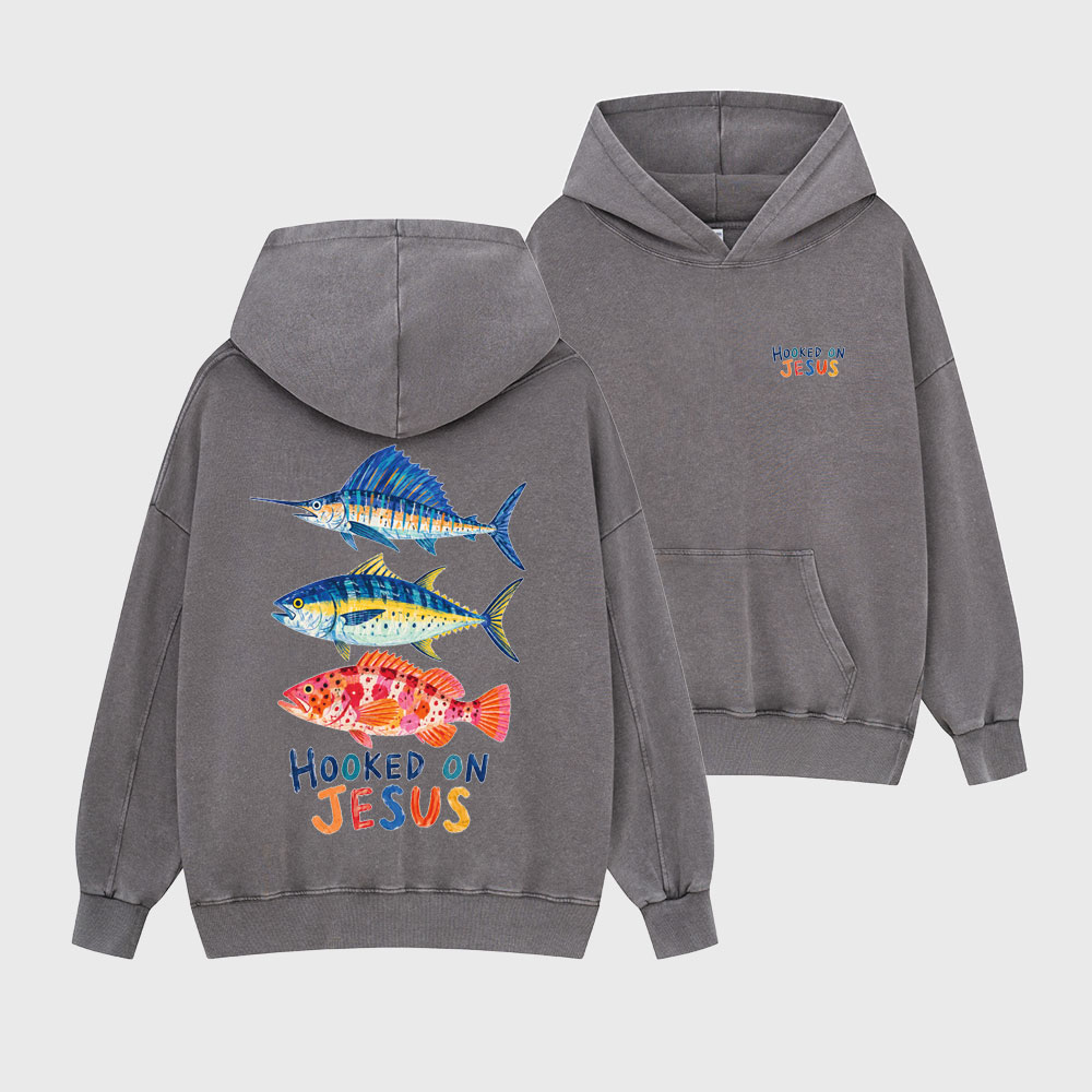 Hooked On Jesus Christian Washed Hoodie