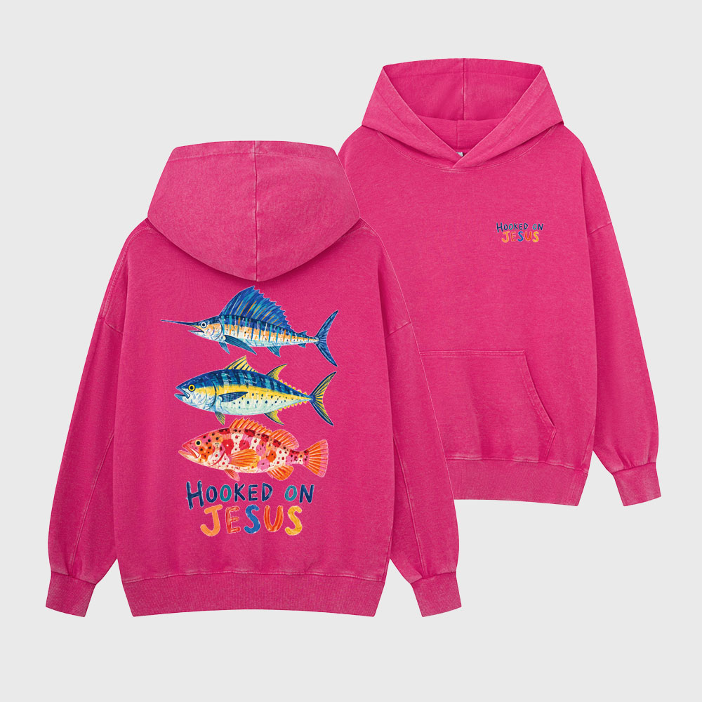 Hooked On Jesus Christian Washed Hoodie