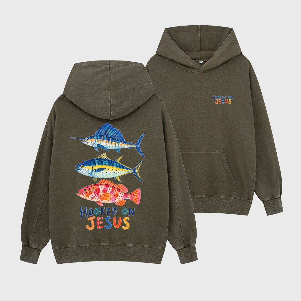 Hooked On Jesus Christian Washed Hoodie