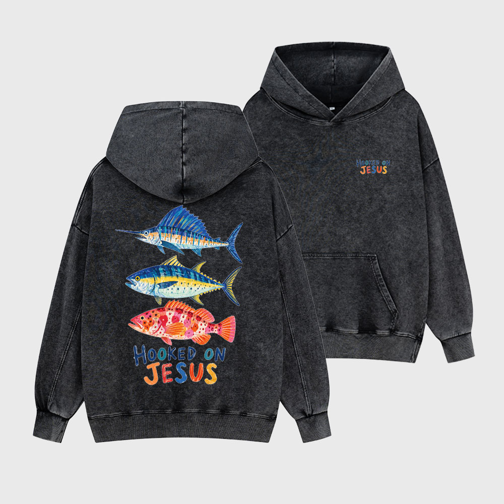 Hooked On Jesus Christian Washed Hoodie