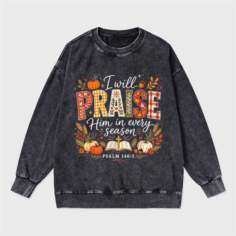 I Will Praise Him In Every Season Christian Washed Sweatshirt