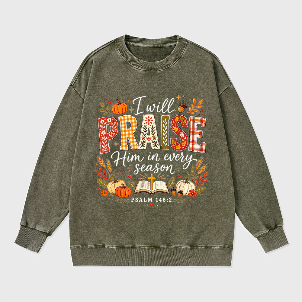 I Will Praise Him In Every Season Christian Washed Sweatshirt