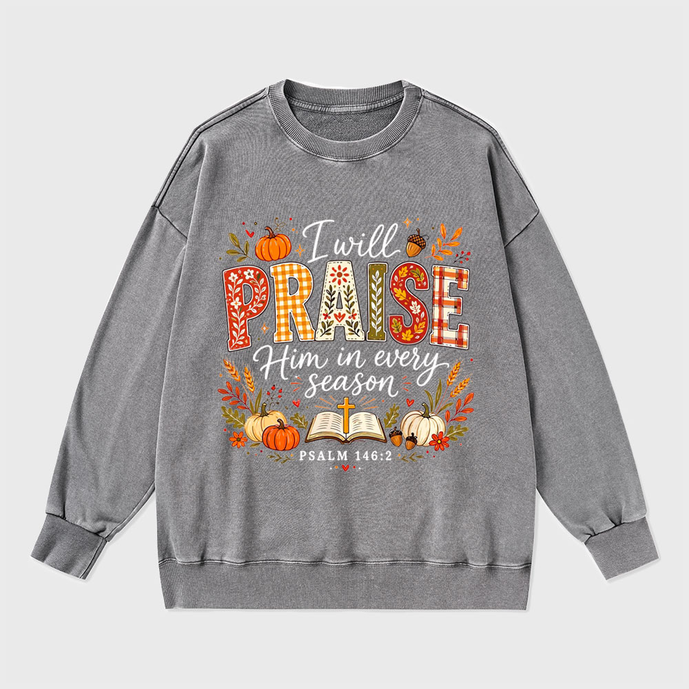 I Will Praise Him In Every Season Christian Washed Sweatshirt