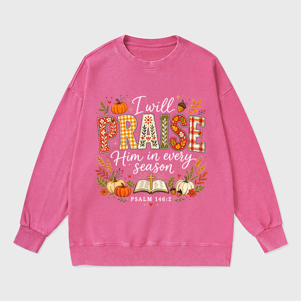 I Will Praise Him In Every Season Christian Washed Sweatshirt