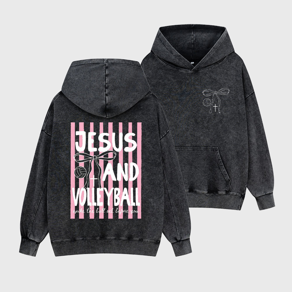 Jesus And Volleyball Christian Washed Hoodie