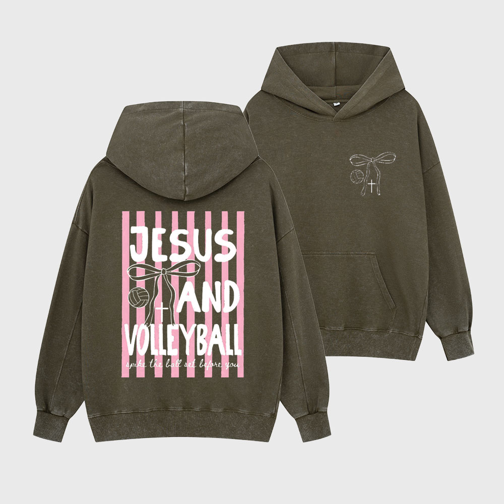 Jesus And Volleyball Christian Washed Hoodie