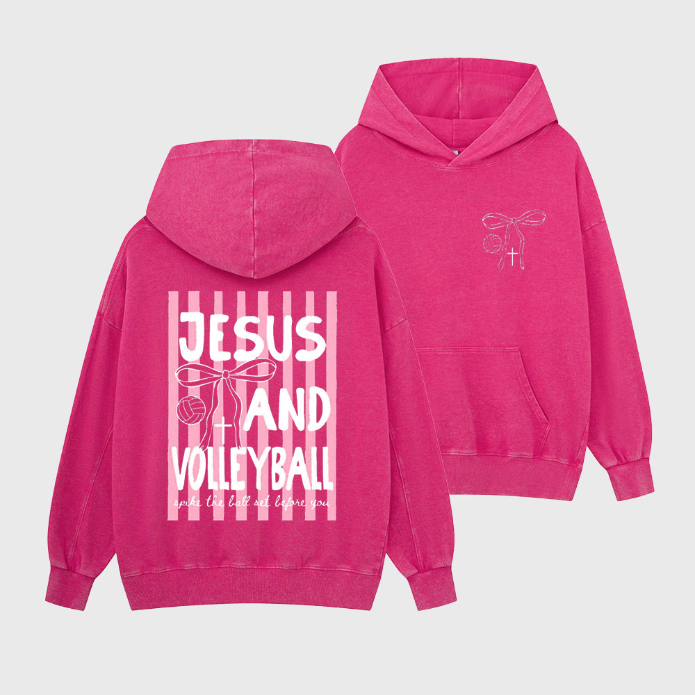 Jesus And Volleyball Christian Washed Hoodie
