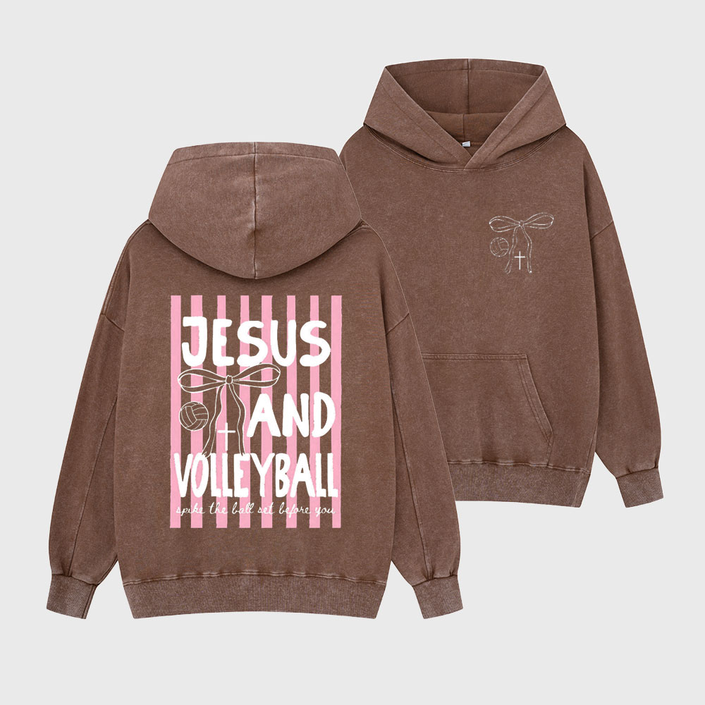 Jesus And Volleyball Christian Washed Hoodie