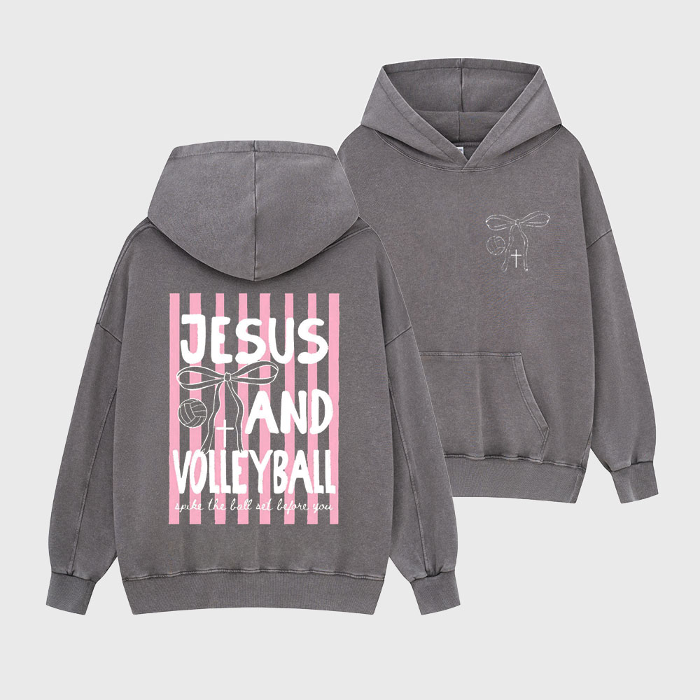 Jesus And Volleyball Christian Washed Hoodie