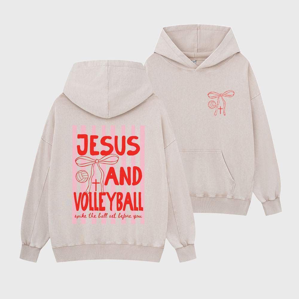 Jesus And Volleyball Christian Washed Hoodie