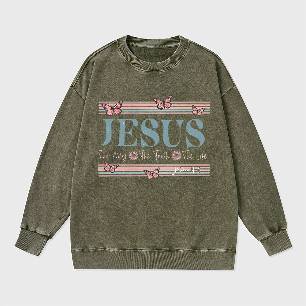 Jesus The Way The Truth The Life Christian Washed Sweatshirt