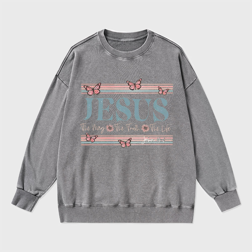 Jesus The Way The Truth The Life Christian Washed Sweatshirt