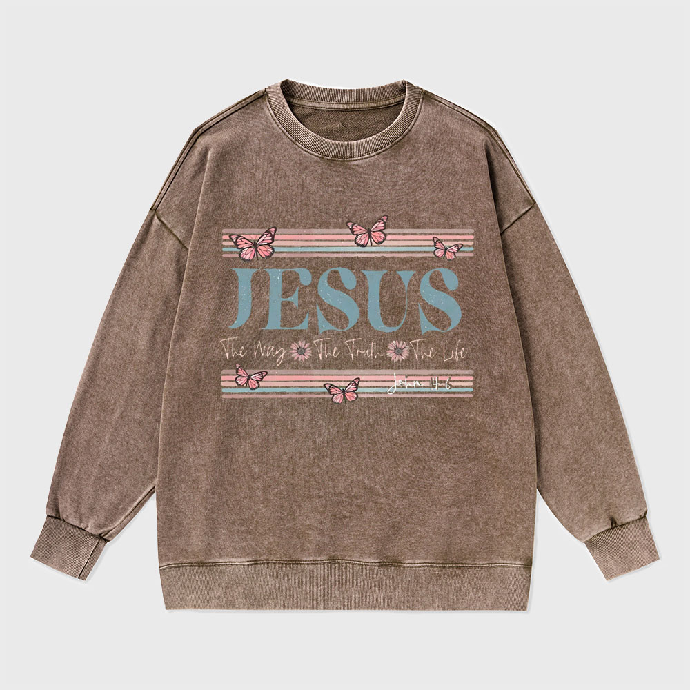 Jesus The Way The Truth The Life Christian Washed Sweatshirt