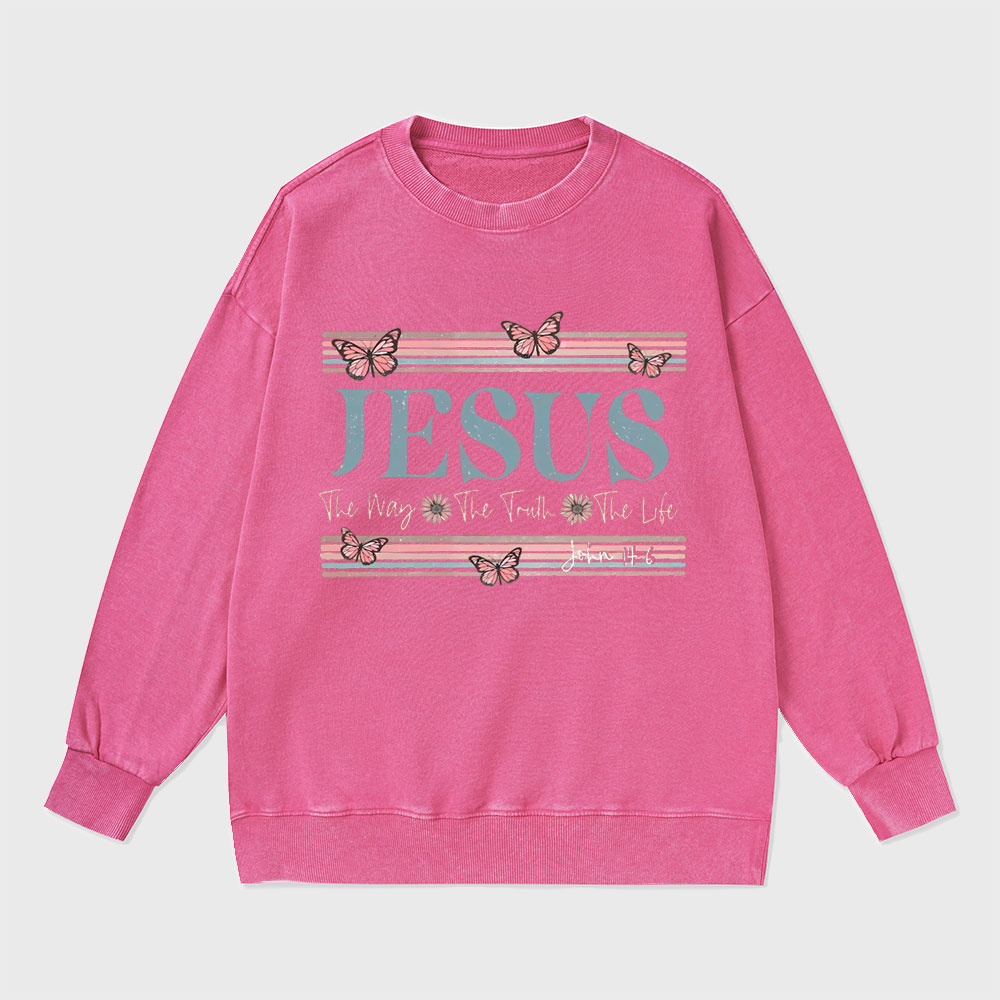 Jesus The Way The Truth The Life Christian Washed Sweatshirt