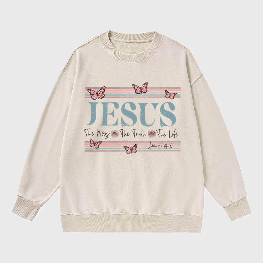 Jesus The Way The Truth The Life Christian Washed Sweatshirt