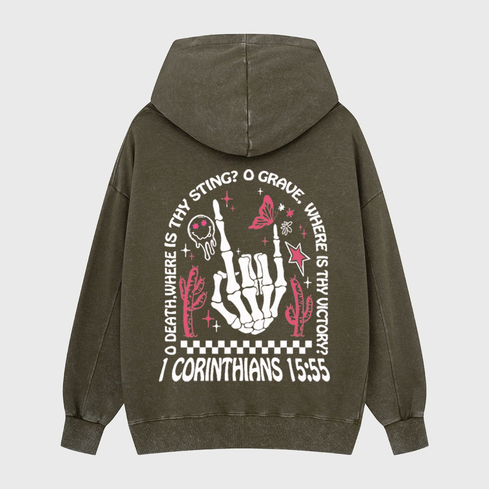 O Death Where Is Thy Sting Christian Washed Hoodie