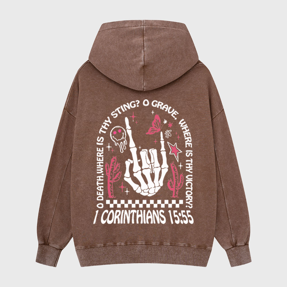 O Death Where Is Thy Sting Christian Washed Hoodie
