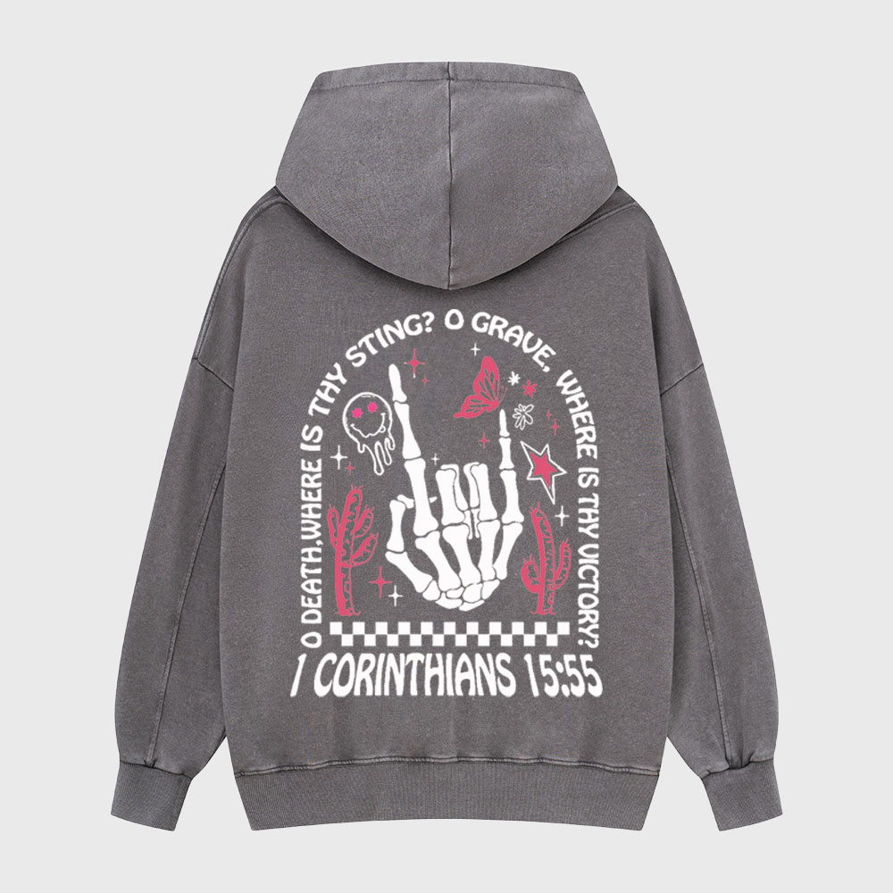 O Death Where Is Thy Sting Christian Washed Hoodie
