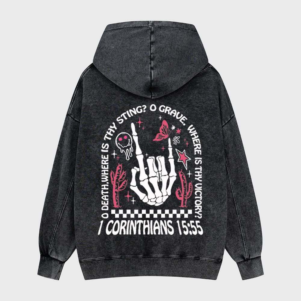 O Death Where Is Thy Sting Christian Washed Hoodie