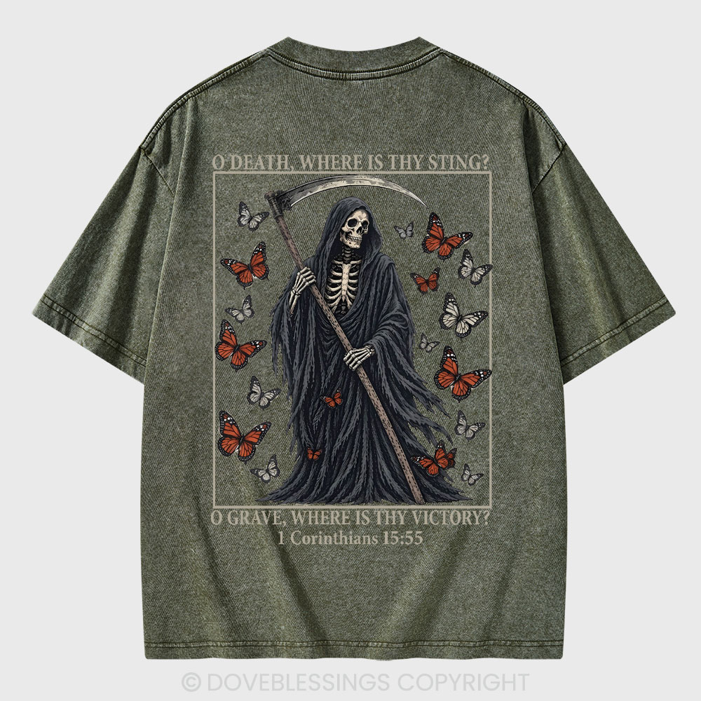 O Death Where Is Thy Sting Christian Washed T-Shirt