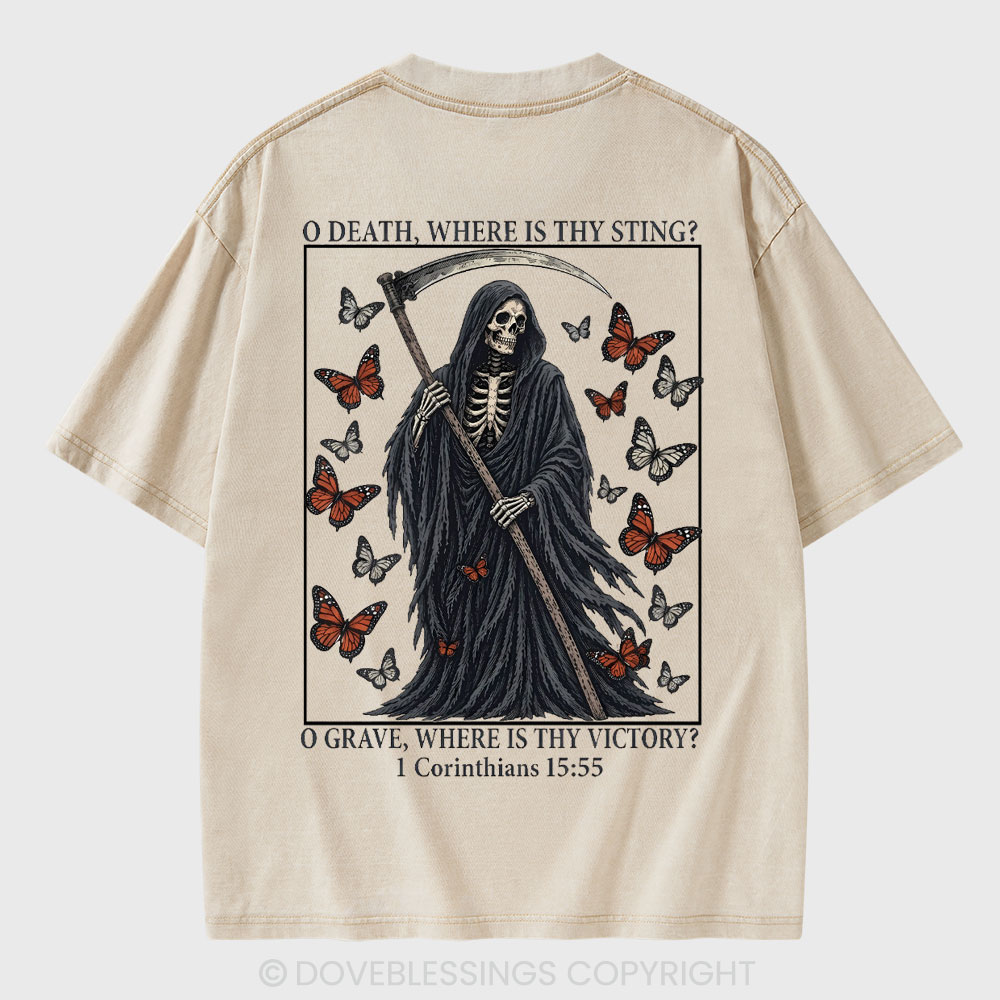 O Death Where Is Thy Sting Christian Washed T-Shirt