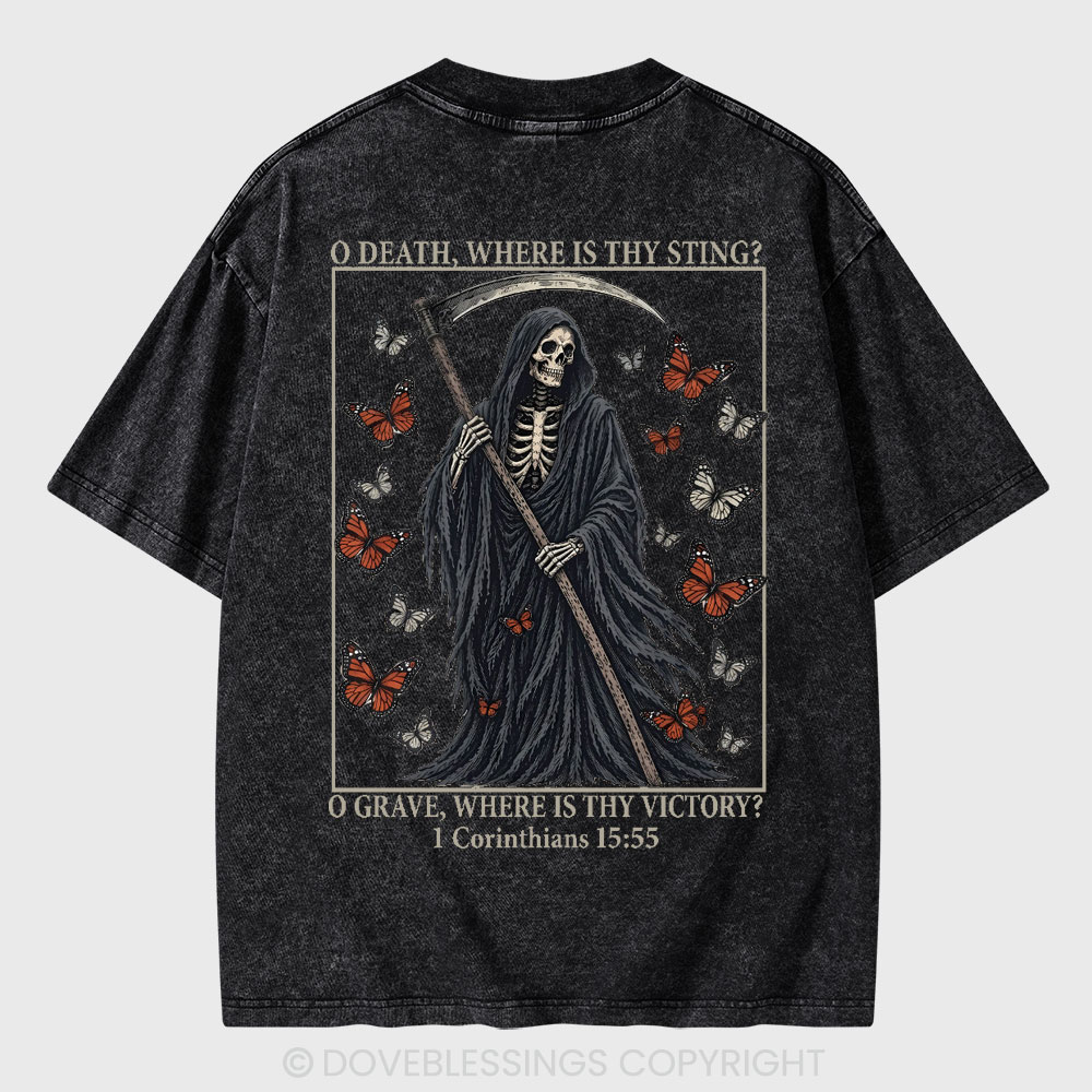 O Death Where Is Thy Sting Christian Washed T-Shirt