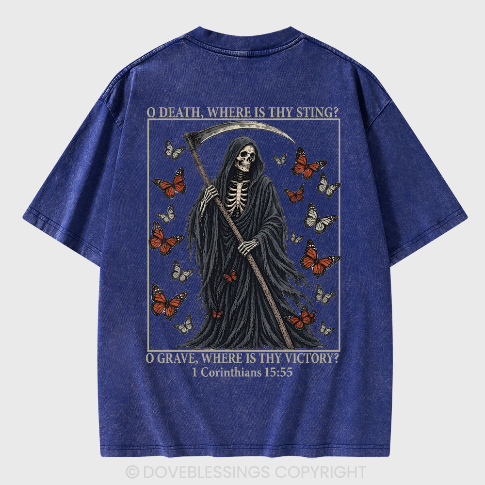 O Death Where Is Thy Sting Christian Washed T-Shirt