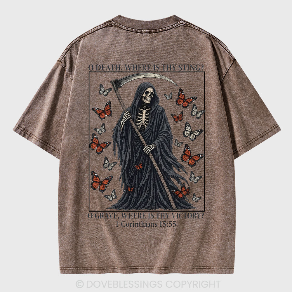 O Death Where Is Thy Sting Christian Washed T-Shirt
