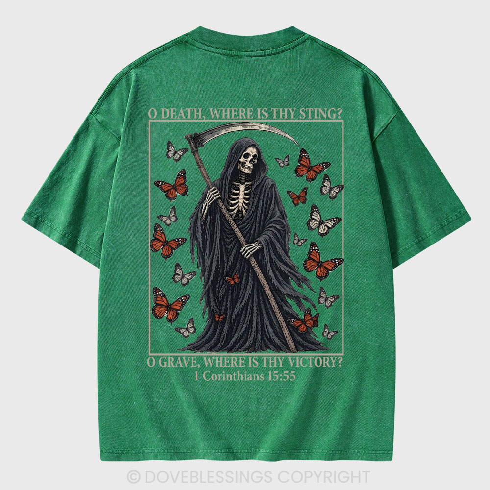 O Death Where Is Thy Sting Christian Washed T-Shirt