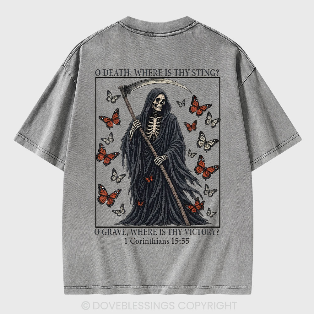 O Death Where Is Thy Sting Christian Washed T-Shirt