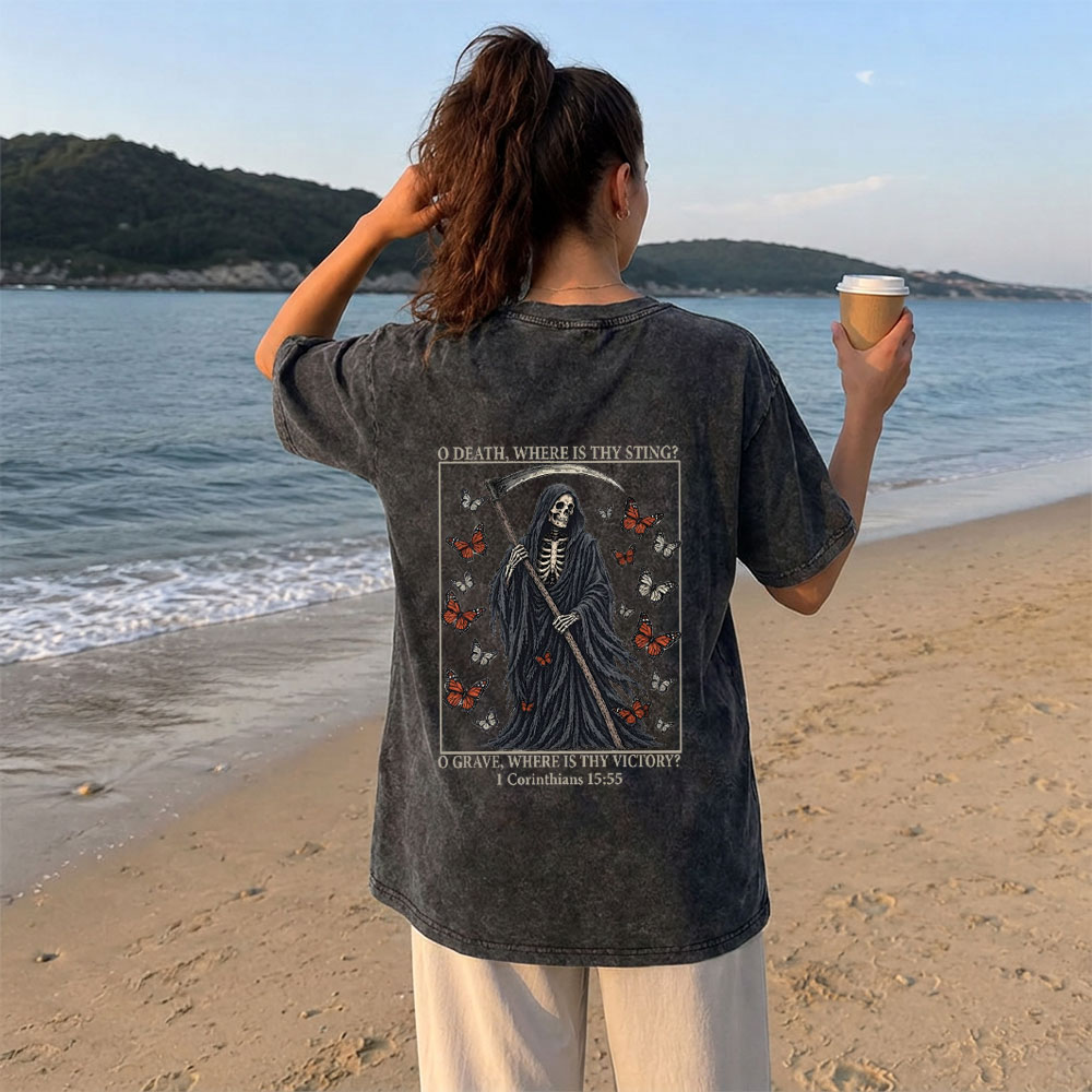 O Death Where Is Thy Sting Christian Washed T-Shirt