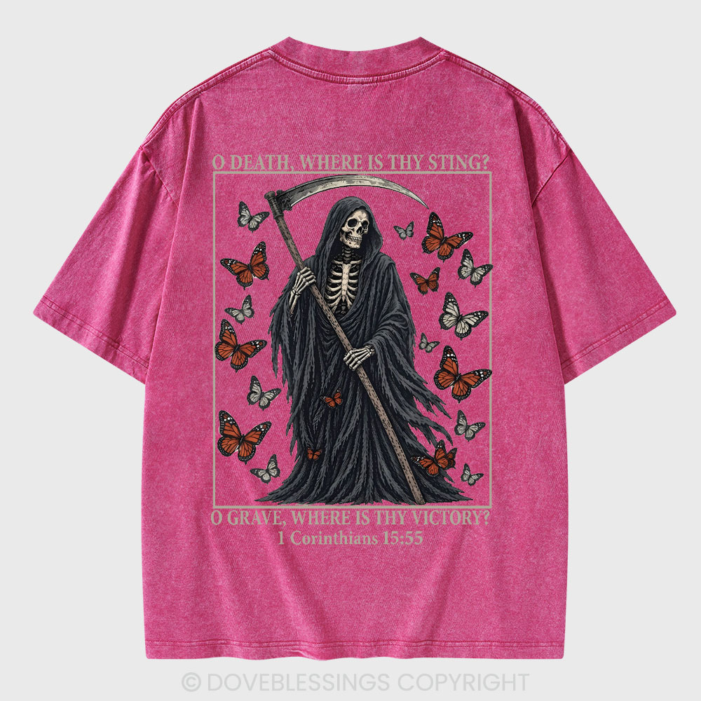 O Death Where Is Thy Sting Christian Washed T-Shirt