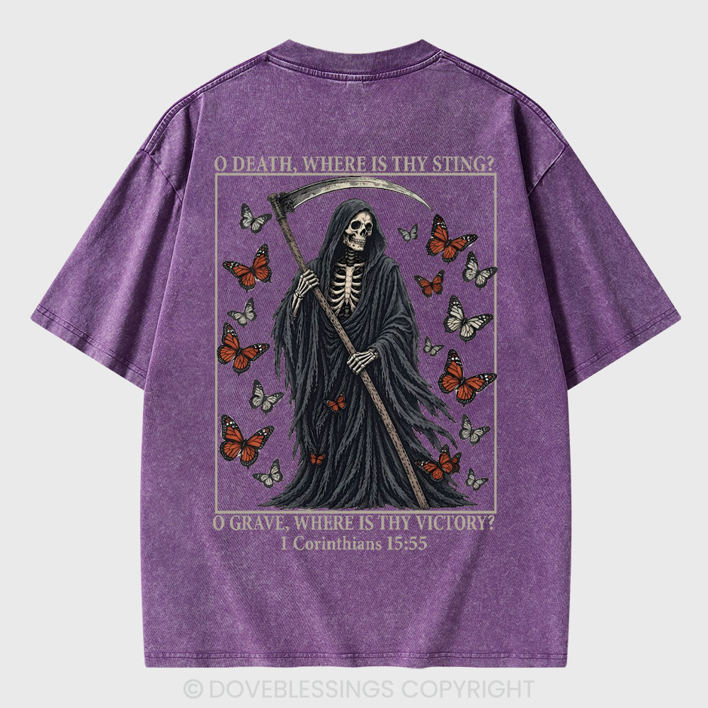 O Death Where Is Thy Sting Christian Washed T-Shirt