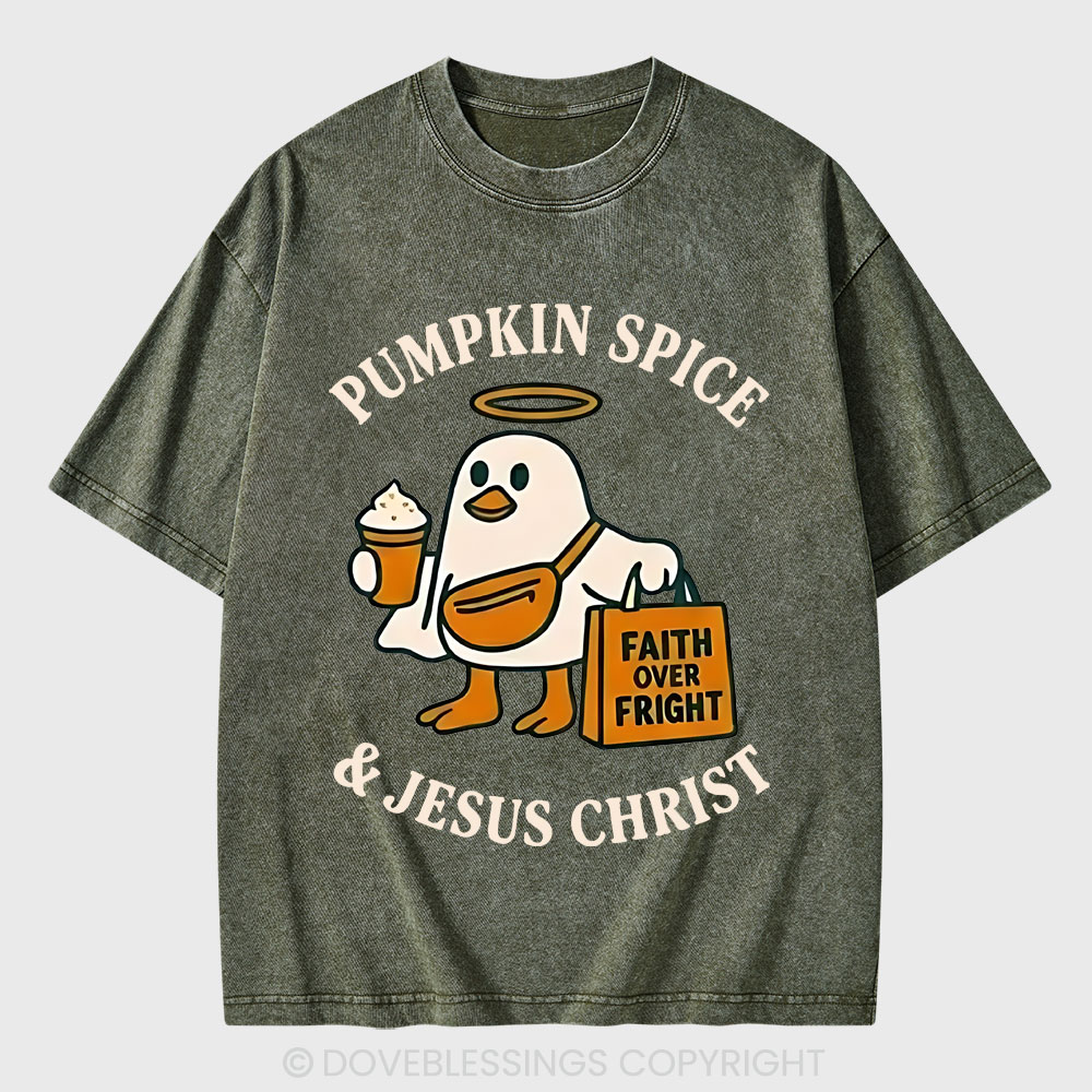 Pumpkin Spice & Jesus Christ Christian Washed T-Shirt