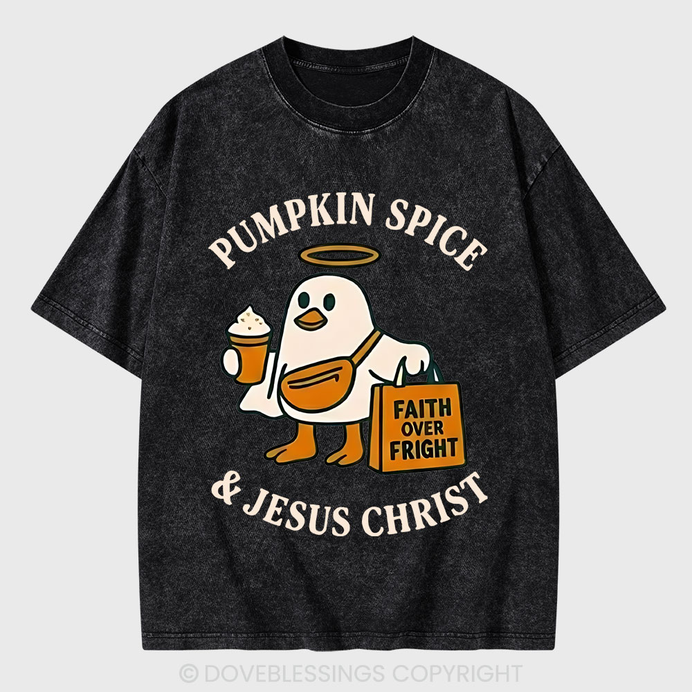 Pumpkin Spice & Jesus Christ Christian Washed T-Shirt