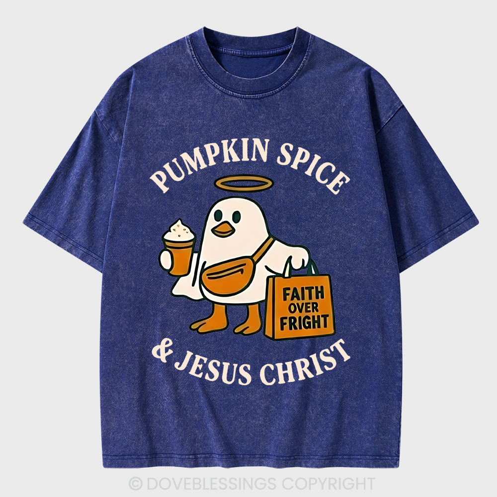 Pumpkin Spice & Jesus Christ Christian Washed T-Shirt