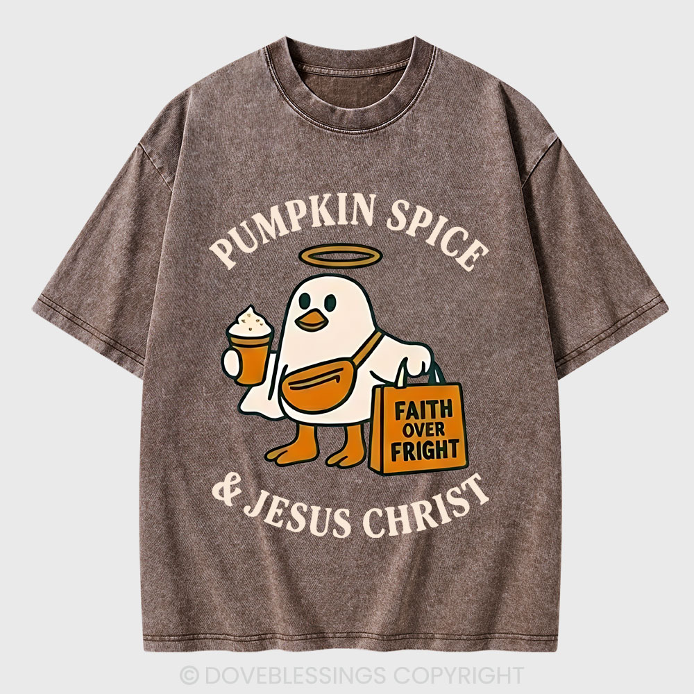 Pumpkin Spice & Jesus Christ Christian Washed T-Shirt