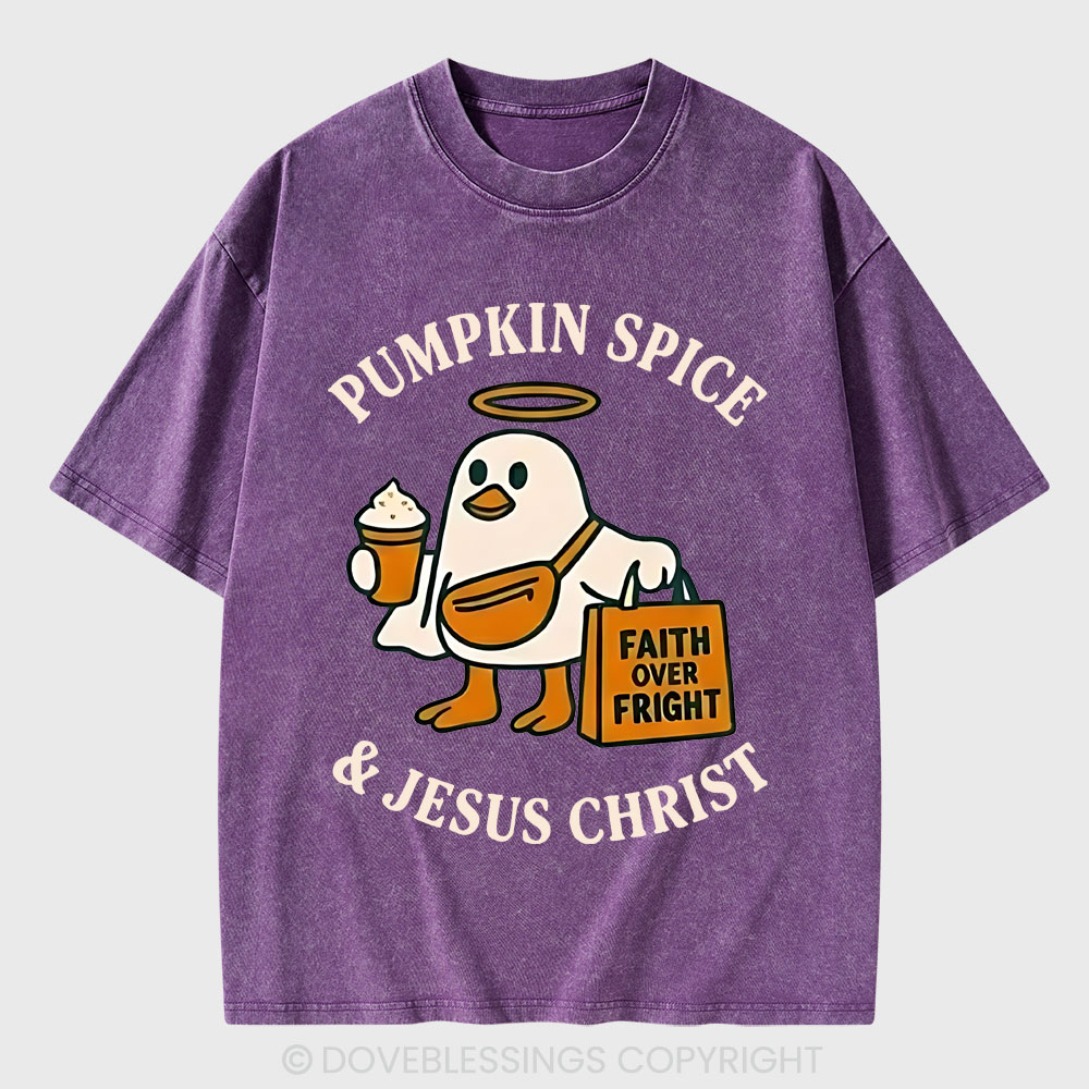 Pumpkin Spice & Jesus Christ Christian Washed T-Shirt