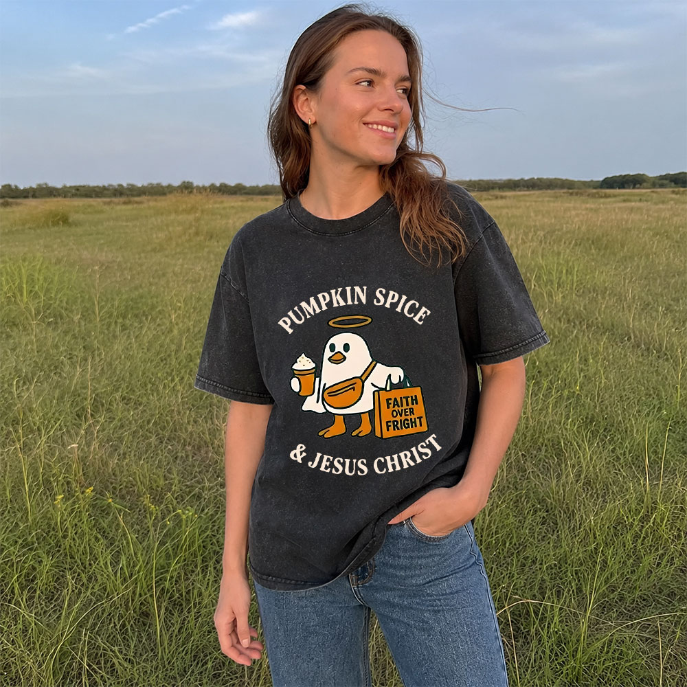 Pumpkin Spice & Jesus Christ Christian Washed T-Shirt