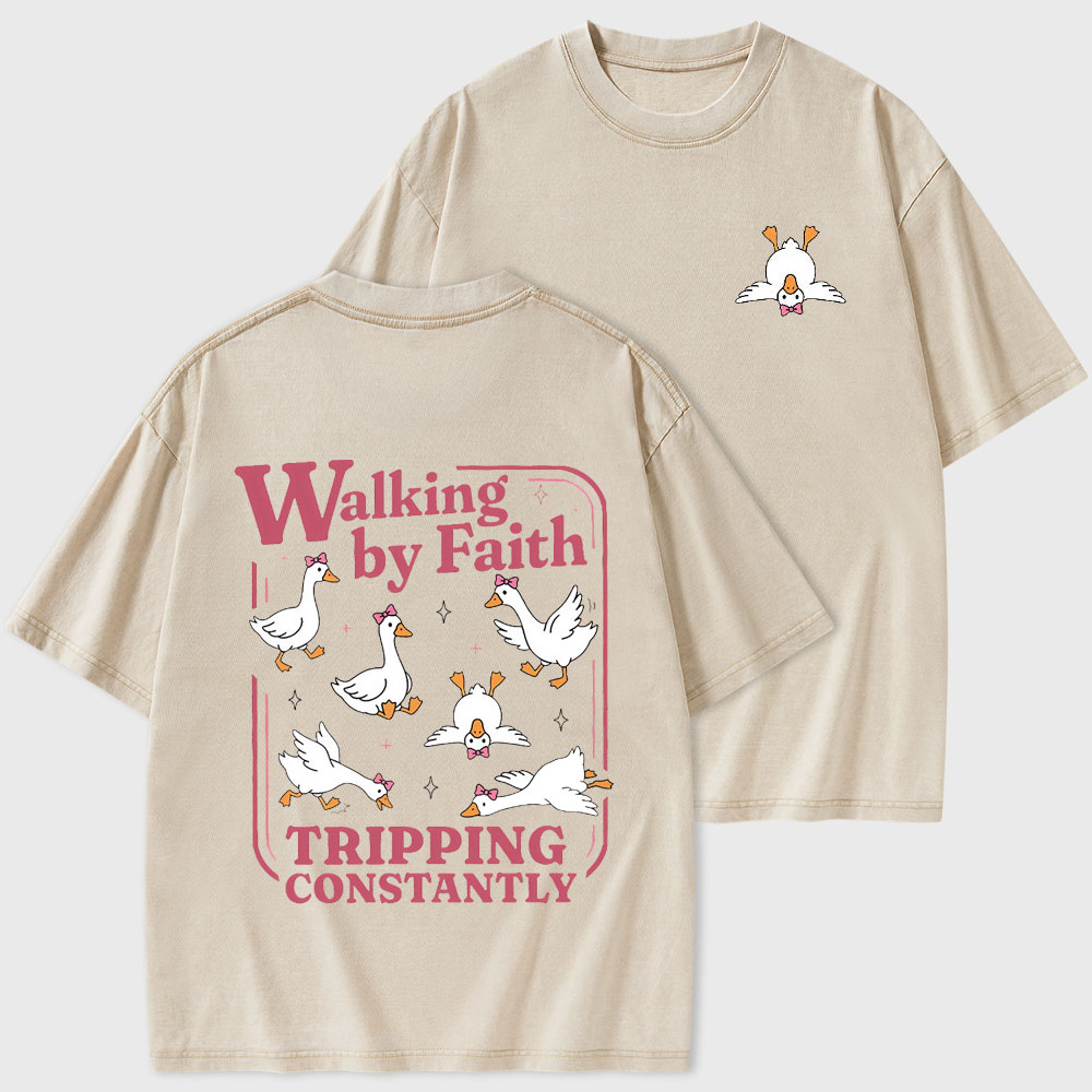 Walking By Faith Christian Washed T-Shirt