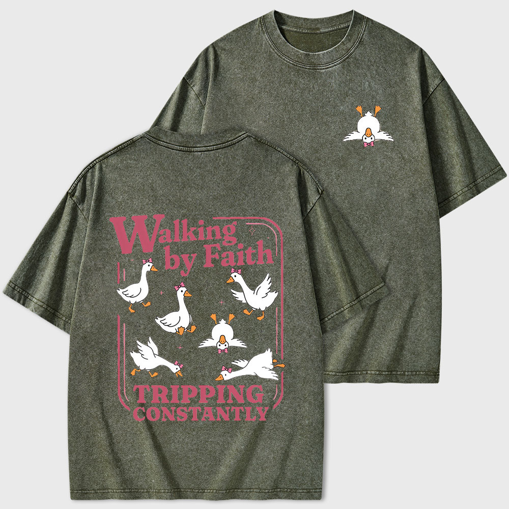 Walking By Faith Christian Washed T-Shirt