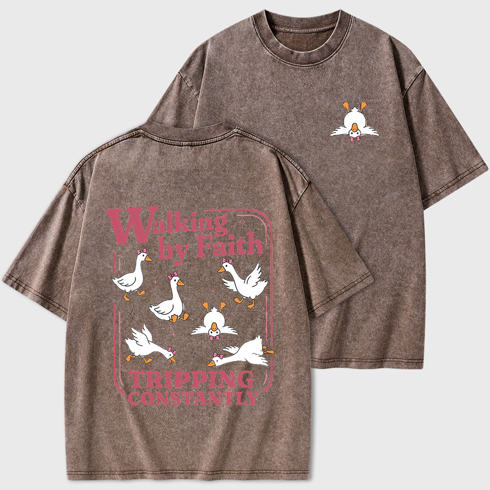 Walking By Faith Christian Washed T-Shirt