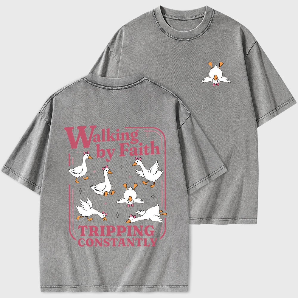 Walking By Faith Christian Washed T-Shirt