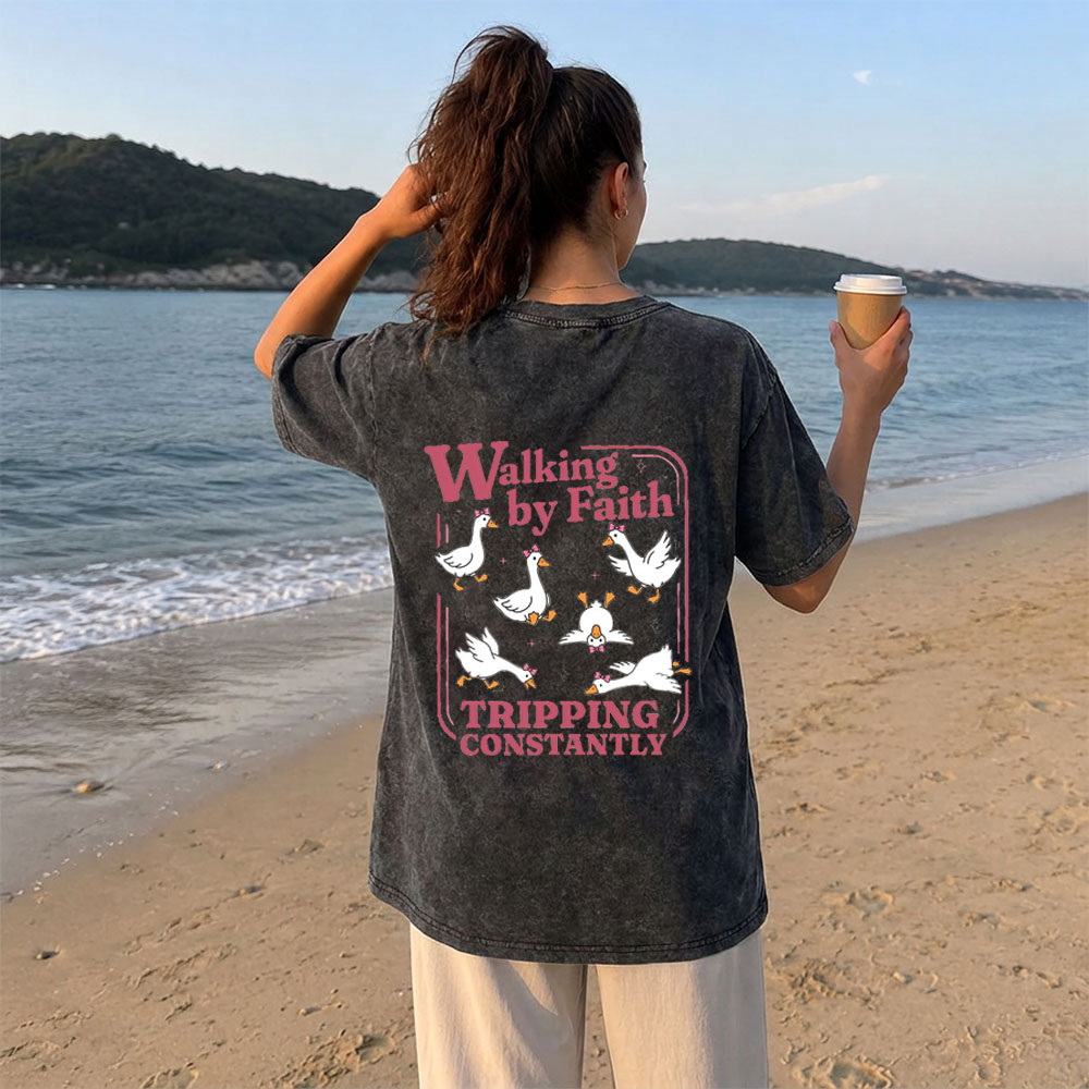 Walking By Faith Christian Washed T-Shirt
