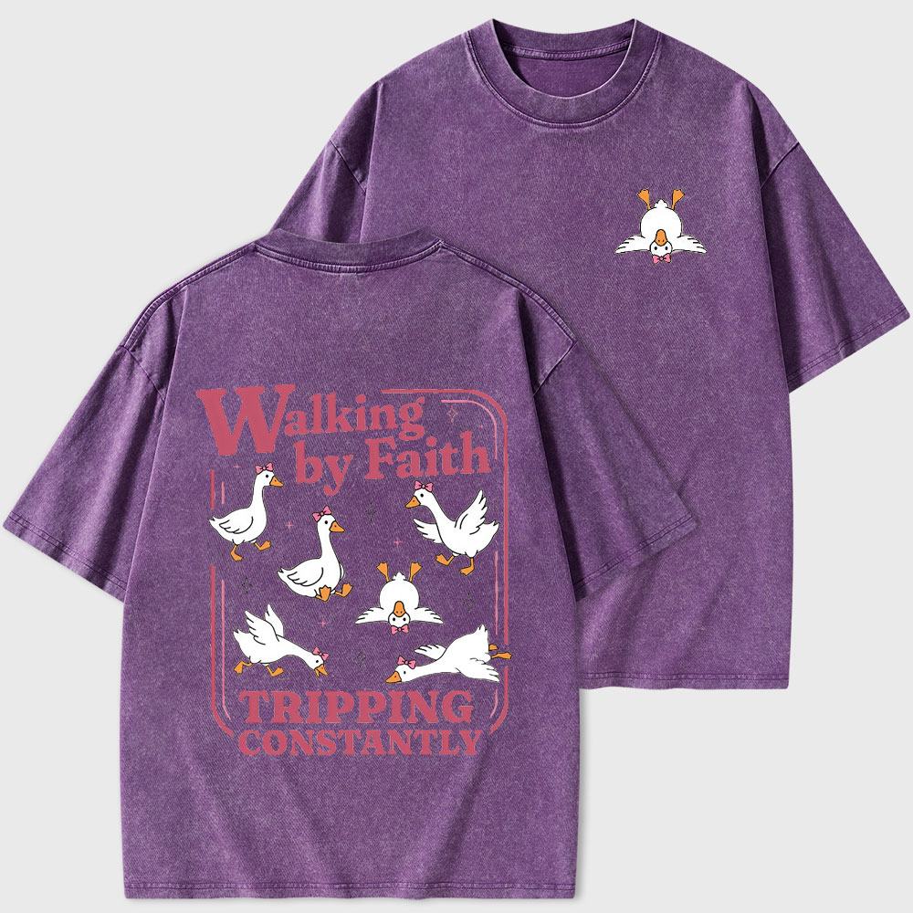 Walking By Faith Christian Washed T-Shirt