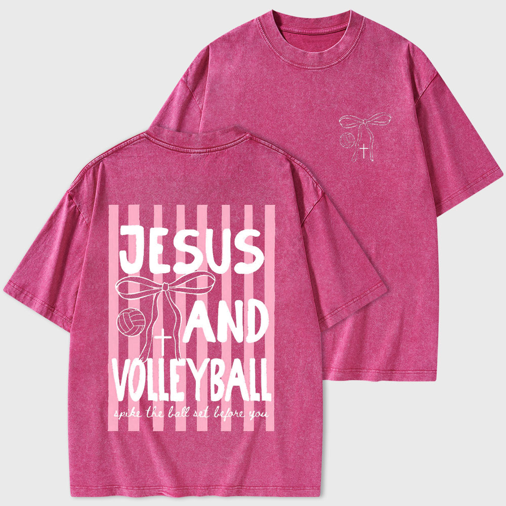 Jesus And Volleyball Christian Washed T-Shirt DB- Christian Washed T-Shirt