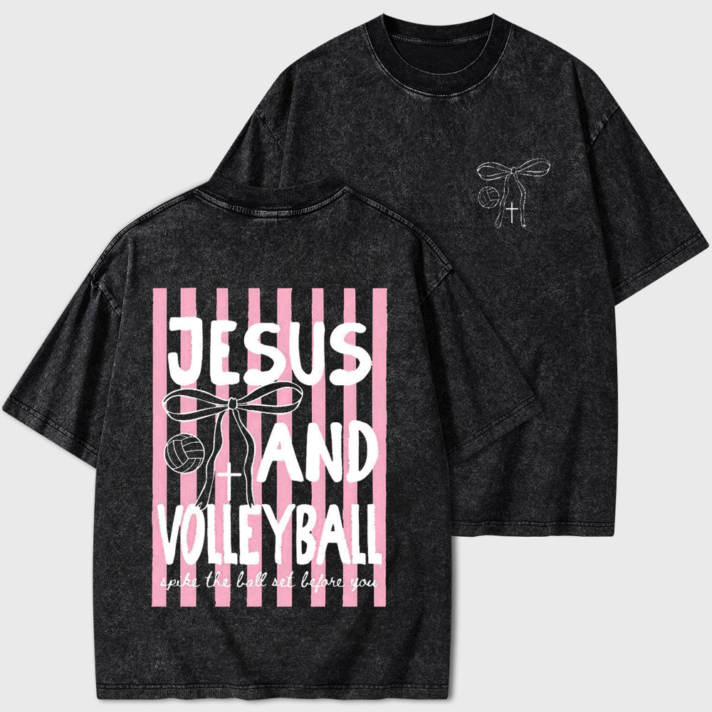 Jesus And Volleyball Christian Washed T-Shirt DB- Christian Washed T-Shirt