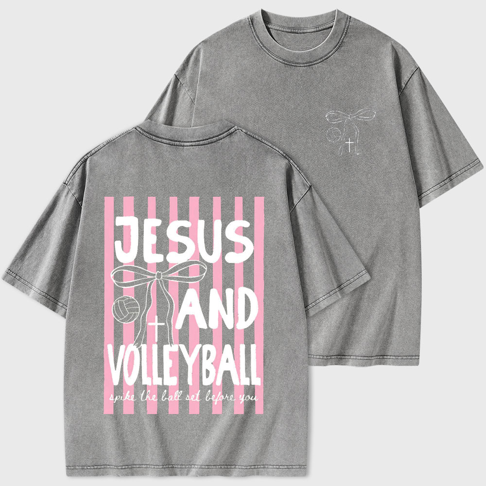 Jesus And Volleyball Christian Washed T-Shirt DB- Christian Washed T-Shirt