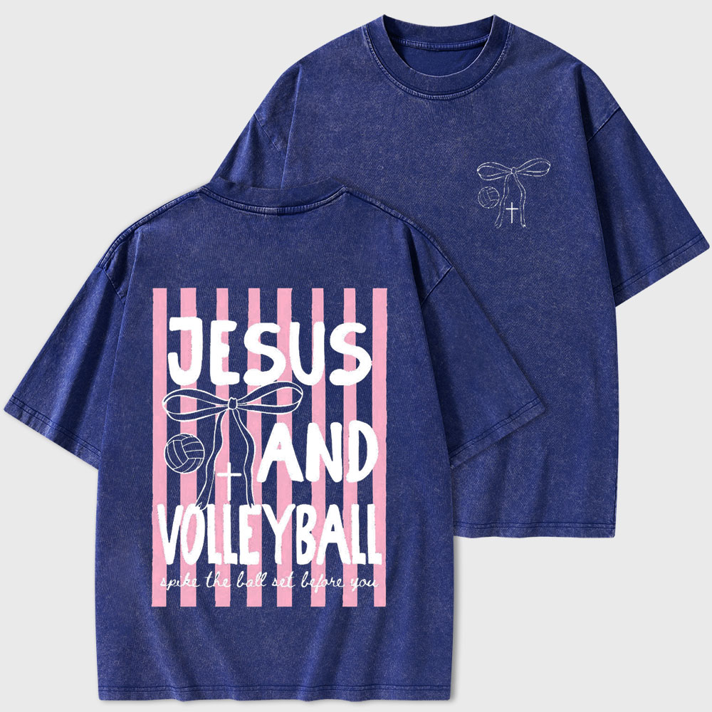 Jesus And Volleyball Christian Washed T-Shirt DB- Christian Washed T-Shirt