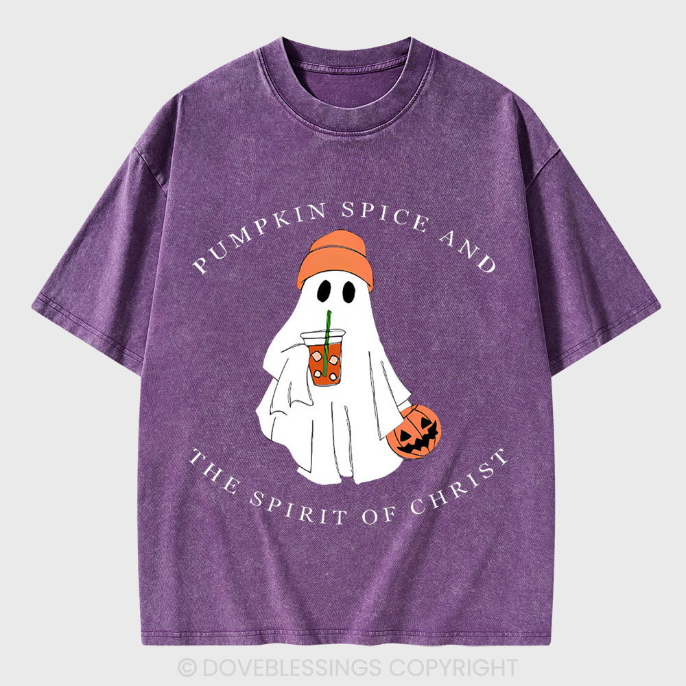 Pumpkin Spice And The Spirit Of Christ Christian Washed T-Shirt
